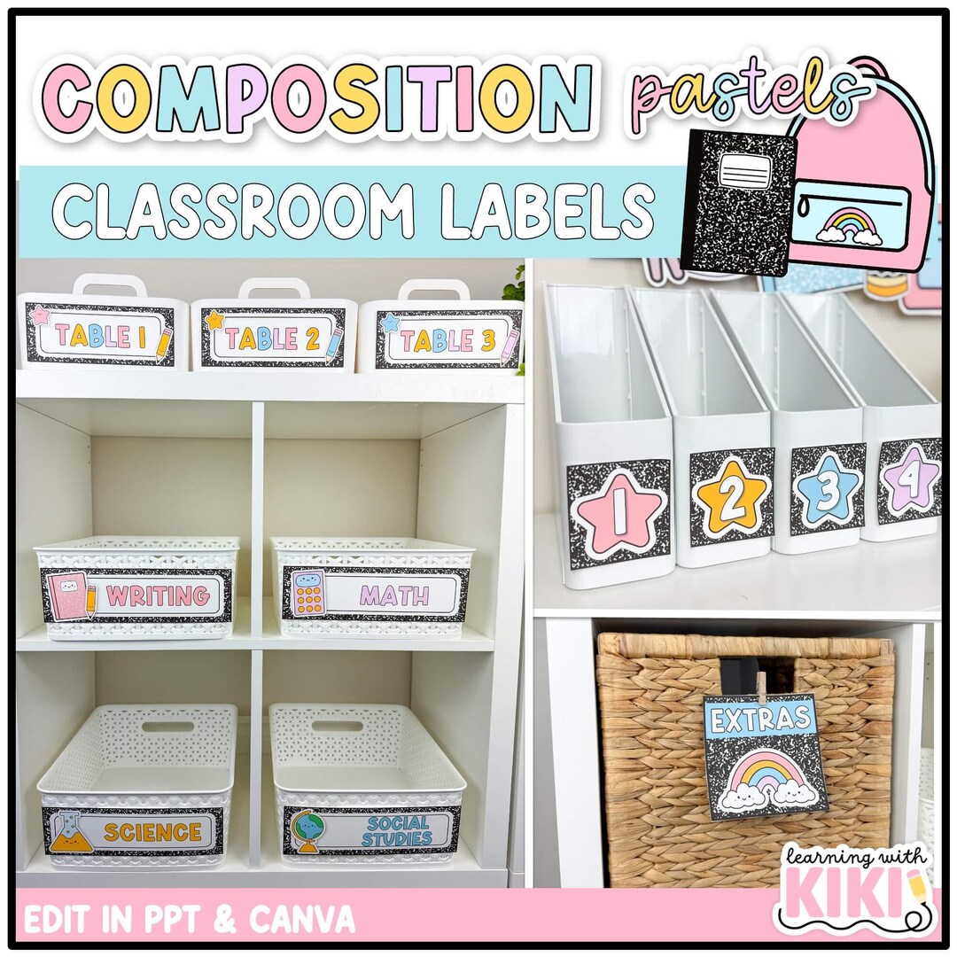 Classroom Labels & Book Bin Labels | Composition Notebook Classroom ...