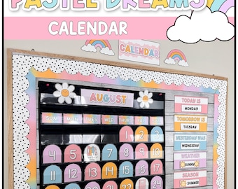 Classroom Calendar Display | Pocket Chart | Pastel Dreams | Editable | Printable | Weather Display