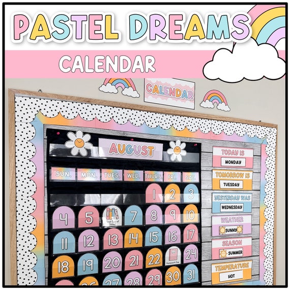 Classroom Calendar Display | Pocket Chart | Pastel Dreams | Editable | Printable | Weather Display