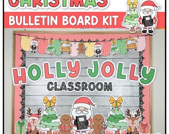 Christmas Bulletin Board Kit | Composition Notebook Classroom Decor | Santa | Gingerbread | English Spanish French
