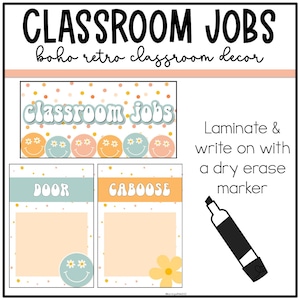 Boho Retro Classroom Decor | Classroom Jobs for Students | Printables