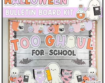 Halloween Bulletin Board Kit | Composition Notebook Decor | Bilingual Ghost Cutie