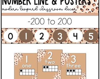 Modern Leopard Number Posters, Number Line, Cheetah Classroom Decor