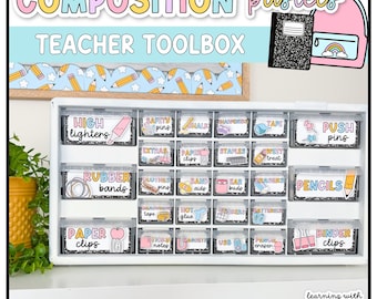 Teacher Toolbox Labels | Composition Notebook Classroom Decor | Editable