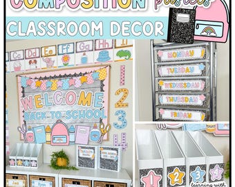 Composition Notebook Classroom Decor Bundle | Editable | Theme | Pastel | Printable | Canva and PowerPoint