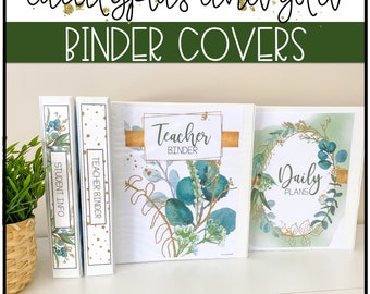 Eucalyptus and Gold Binder Covers | Editable | Botanical Classroom Decor