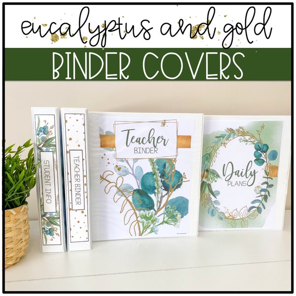 Eucalyptus and Gold Binder Covers | Editable | Botanical Classroom Decor