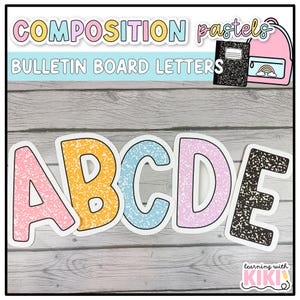 Letras para quadro de avisos de caderno de composição | A - Z, letras e números, decoração de sala de aula em tons pastel