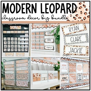 MODERN LEOPARD Klassenzimmer Deko Bundle | Bearbeitbar | Gepard | Boho Chic Neutral