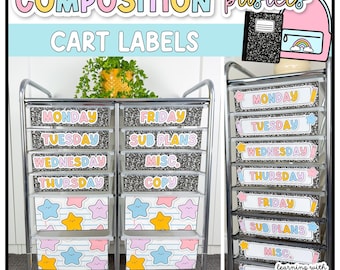 Rolling Cart Labels | 10 12 Drawer Cart Labels | Composition Notebook | Editable