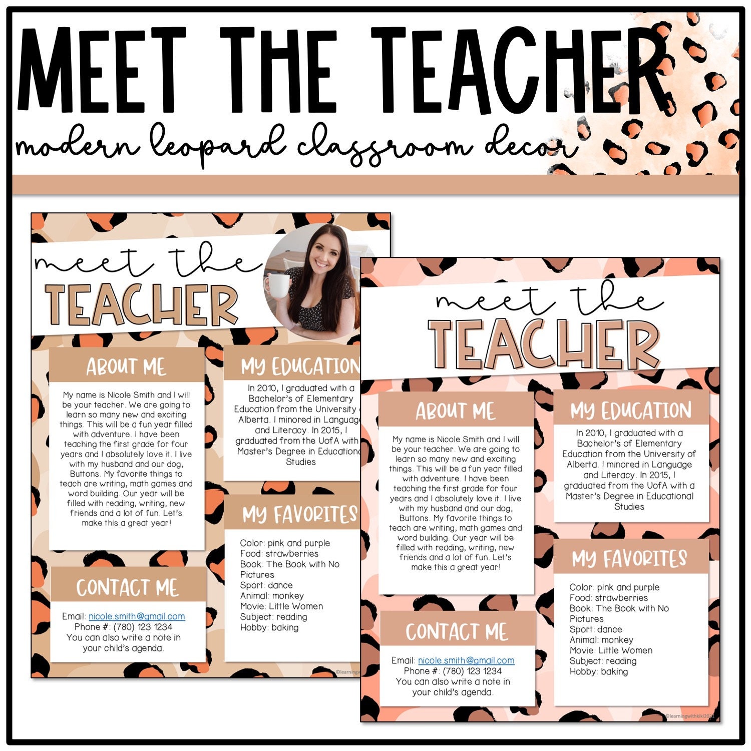 Modern Leopard Meet the Teacher Teacher Introduction Letter Cheetah Classroom Decor Etsy