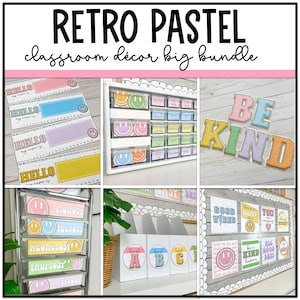 Retro Pastell Klassenzimmer Dekor Bundle | Bearbeitbar