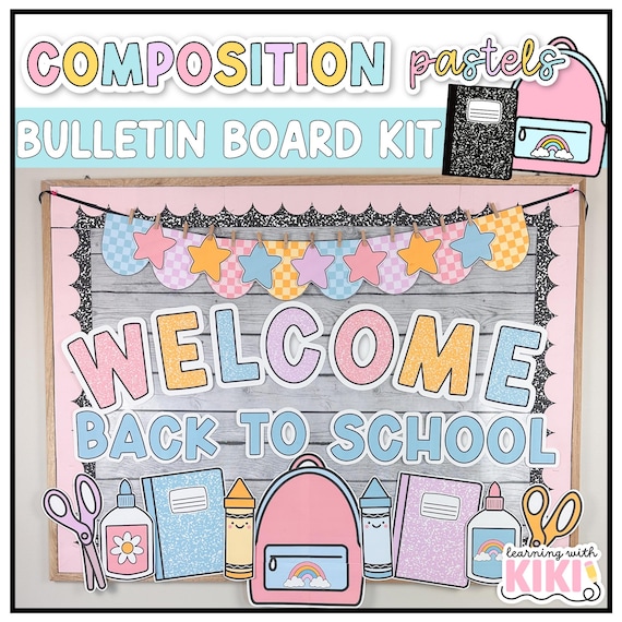 Back to School Bulletin Board Kit, Classroom Decor, Pastel Trendy
