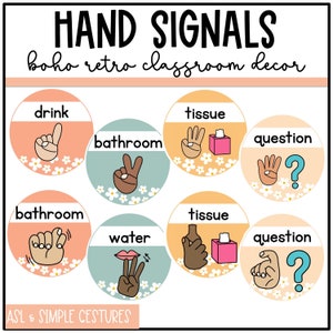 Boho Retro Classroom Hand Signals | Daisy Classroom DEcor