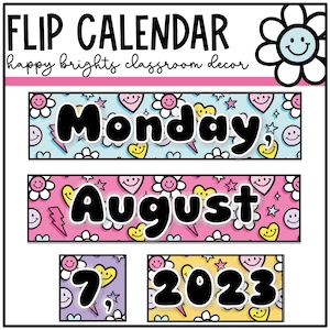 Flip Calendar | Happy Brights Classroom Decor | Editable