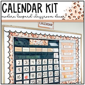 Modern Leopard Calendar, Pocket Chart, Cheetah Classroom Decor, Editable