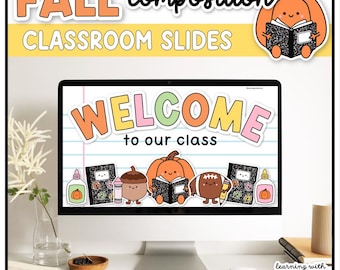 Fall Slides with Timers | Composition Notebook Decor | PowerPoint Canva Google
