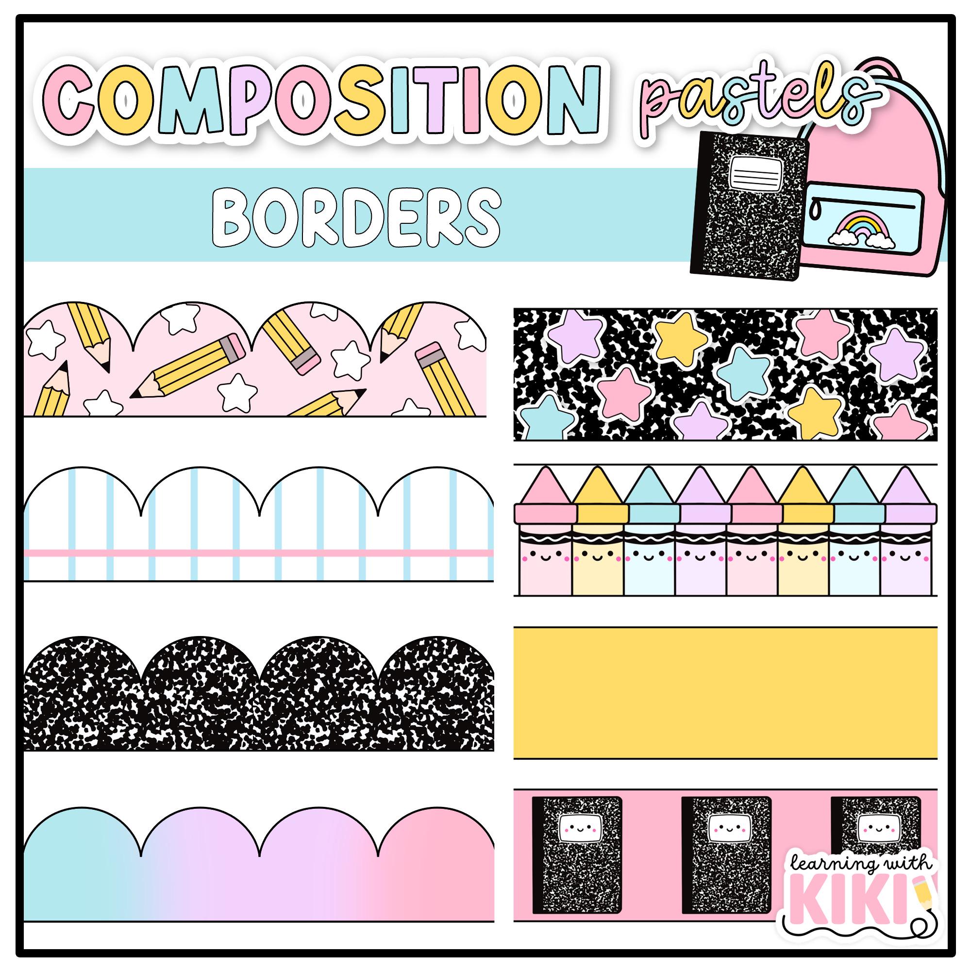 Border Composition Rendering Examples Bulletin Board Borders | Composition Notebook Classroom Decor | Pastel ...