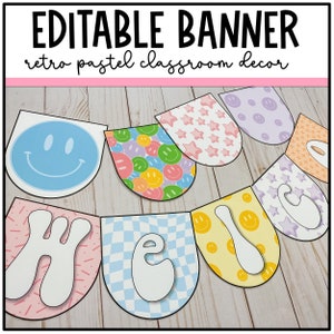Retro Pastel Banner | Bunting | Bulletin Board | Smile Classroom Decor