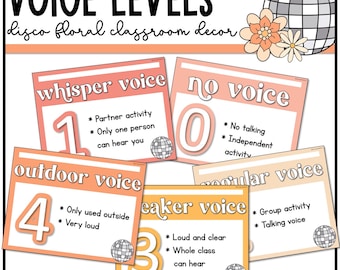 Voice Level Posters, Disco Floral Classroom Decor, Retro Classroom Decor