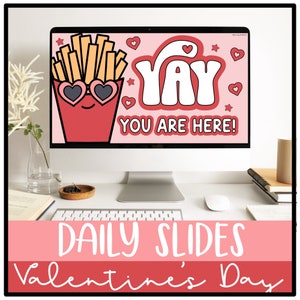 Valentine&#39;s Day Daily Google Slides and PowerPoint Templates with Timers, Classroom Decor, Classroom Management Slides, Editable, Retro