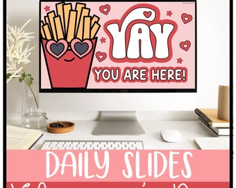 Valentine's Day Daily Google Slides and PowerPoint Templates with Timers, Classroom Decor, Classroom Management Slides, Editable, Retro