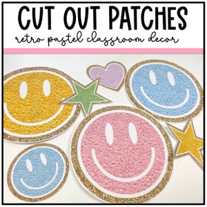 Letras de quadro de avisos pastel retrô | Patches de sorriso