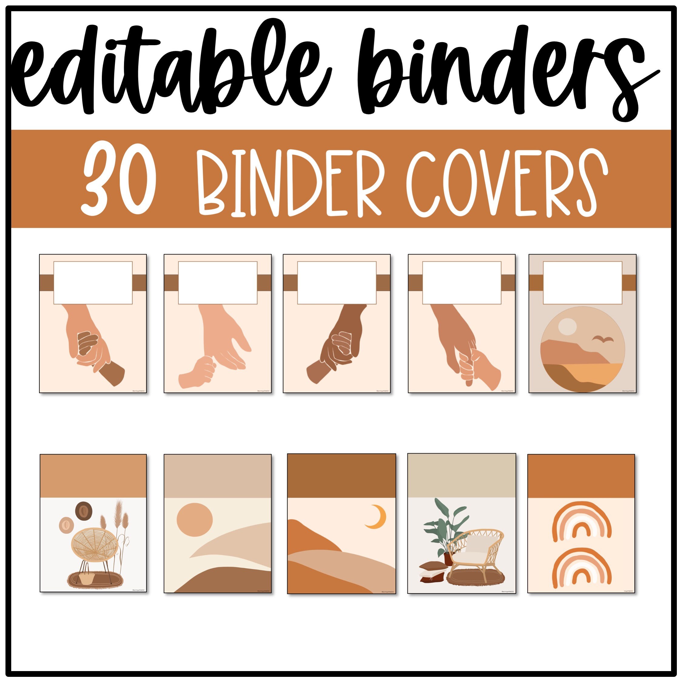 MODERN BOHO Binder Covers Editable Desert Neutral Etsy