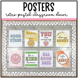 Carteles retro en colores pastel para el aula / Mentalidad de crecimiento / Feliz