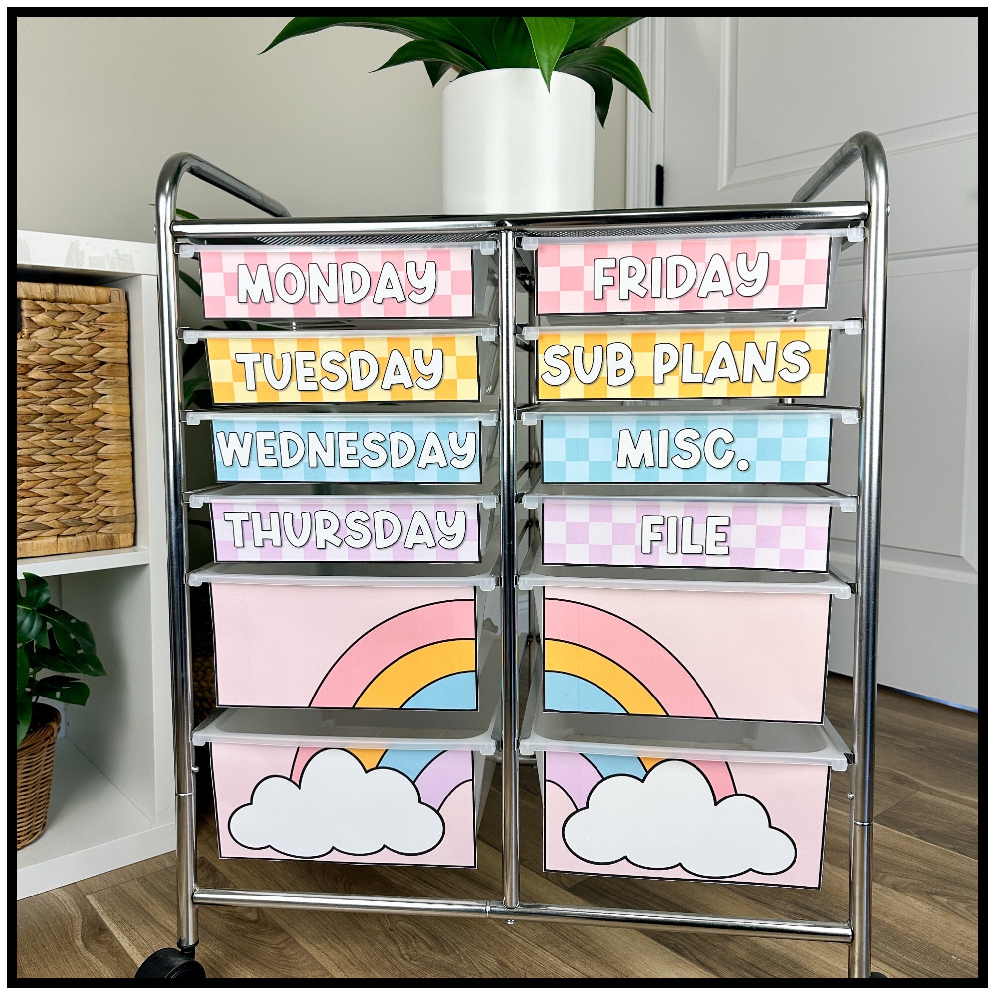 Pastel 10 and 12 Drawer Rolling Cart Labels | Teacher Cart | Classroom ...