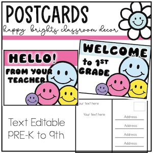 Happy Brights Studenten Postkarte, Vorlagen, helles Klassenzimmer Dekor