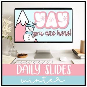 Winter Daily Google Slides and PowerPoint Templates with Timers, Classroom Decor, Classroom Management Slides, Editable