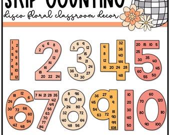 Disco Floral Skip Counting Posters, Retro Classroom Decor, Multiples Posters