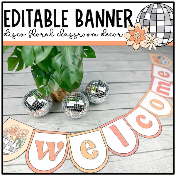 Disco Flora Banner, Bunting, Bulletin Board, Retro Groovy Classroom Decor