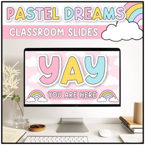 Pastel  Powerpoint and Google Slides™ Templates for Teachers with Timers, Clouds, Rainbows