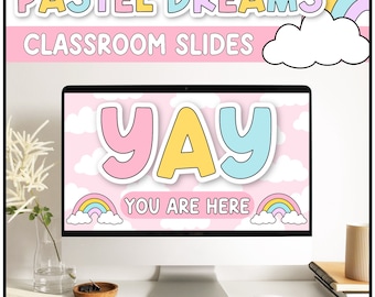 Pastel  Powerpoint and Google Slides™ Templates for Teachers with Timers, Clouds, Rainbows