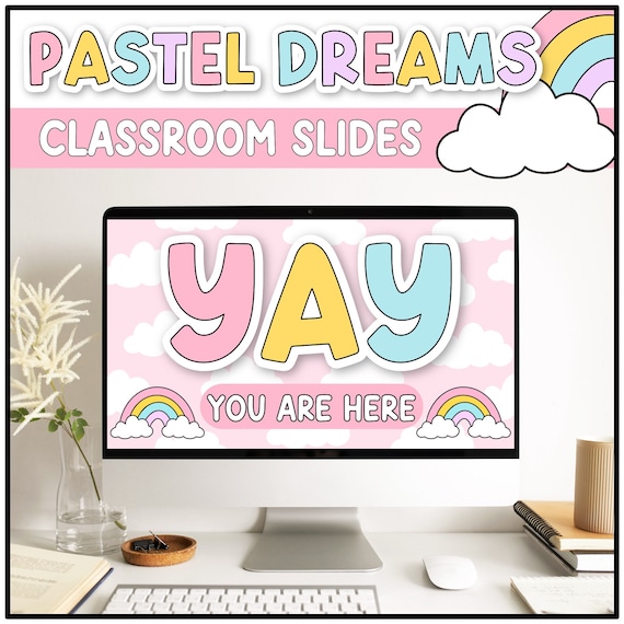 Pastel  Powerpoint and Google Slides™ Templates for Teachers with Timers, Clouds, Rainbows