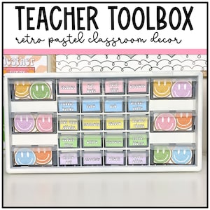 Retro Pastel Teacher Toolbox Labels | Happy Classroom Decor