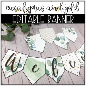 Eukalyptus und Gold Banner | Wimpelkette | Pinnwand | Pflanzenfarben für das Klassenzimmer