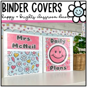 Happy Brights Binder Covers, Editable, Classroom Decor, Teacher Binder