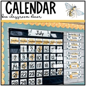 Bee Classroom Decor Calendar | Pocket Chart | Editable