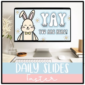 Easter Daily Google Slides and PowerPoint Templates with Timers, Classroom Decor, Classroom Management Slides, Editable, Retro
