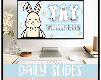 Easter Daily Google Slides and PowerPoint Templates with Timers, Classroom Decor, Classroom Management Slides, Editable, Retro