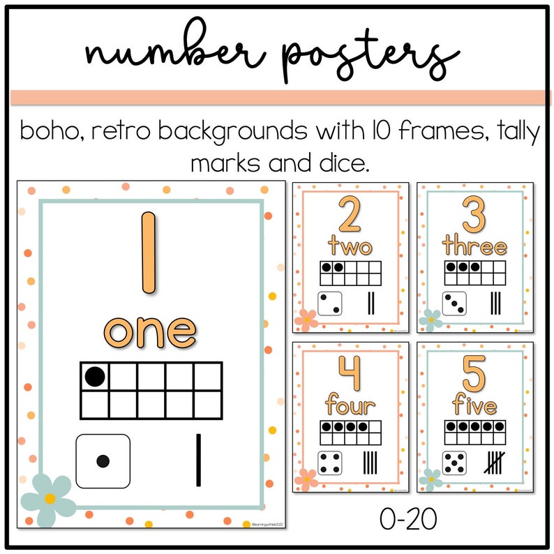 Boho Retro Number Posters, Classroom Decor, Daisy Classroom - Etsy