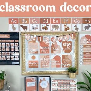 BOHO NEUTRALS Klassenzimmer Dekor Bundle | Bearbeitbar | Boho Regenbogen