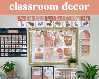 BOHO NEUTRALS Classroom Decor Bundle | Editable | Boho Rainbow