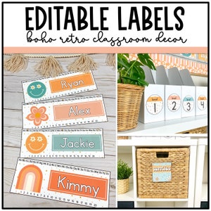 Boho Retro Name Tags | Classroom Labels | Editable | Daisy