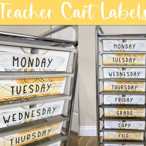 BEE 10 Drawer Rolling Cart Labels | Teacher Cart | Bee and Eucalyptus Classroom Decor