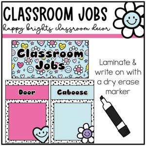 Happy Brights Classroom Decor, Classroom Jobs for Students, Printables, Bright Classroom Decor