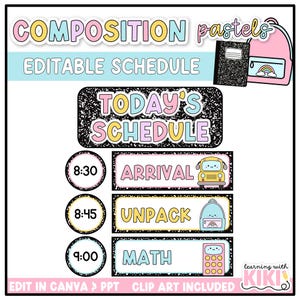 Composition Notebook Classroom Decor | Classroom Schedule Visual Schedule cards